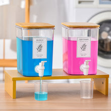 Lataa kuva Galleria-katseluun, Liquid Laundry Detergent Dispenser Set with Shelf and Bamboo Lids for Laundry Room Organization and Storage - 2 Pack 120 oz Laundry Containers for Laundry Soap, Fabric Softener
