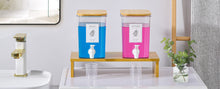 Lataa kuva Galleria-katseluun, Liquid Laundry Detergent Dispenser Set with Shelf and Bamboo Lids for Laundry Room Organization and Storage - 2 Pack 120 oz Laundry Containers for Laundry Soap, Fabric Softener
