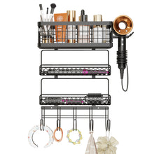 Lataa kuva Galleria-katseluun, Hair Tool Organizer Wall Mount Metal Hair Dryer Holder with 3 Tier Shelf Storage Wire Basket Hook, Hot Tools Organizer Cabinet Door Flat Iron Holder for Blow Dryer, Curling Iron, Straightener
