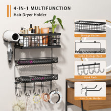 Lataa kuva Galleria-katseluun, Hair Tool Organizer Wall Mount Metal Hair Dryer Holder with 3 Tier Shelf Storage Wire Basket Hook, Hot Tools Organizer Cabinet Door Flat Iron Holder for Blow Dryer, Curling Iron, Straightener
