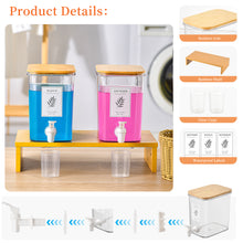 Lataa kuva Galleria-katseluun, Liquid Laundry Detergent Dispenser Set with Shelf and Bamboo Lids for Laundry Room Organization and Storage - 2 Pack 120 oz Laundry Containers for Laundry Soap, Fabric Softener
