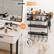 Lataa kuva Galleria-katseluun, Hair Tool Organizer Wall Mount Metal Hair Dryer Holder with 3 Tier Shelf Storage Wire Basket Hook, Hot Tools Organizer Cabinet Door Flat Iron Holder for Blow Dryer, Curling Iron, Straightener
