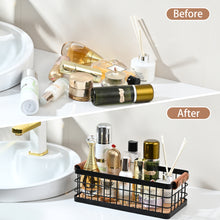 Lataa kuva Galleria-katseluun, Bathroom Organizer Small Metal Wire Storage Basket with Grip, Bathroom Decor Black Basket Organizer Detachable Wood Base Toilet Tank Basket for Bathroom, Cabinets, Vanity, Laundry Room
