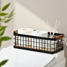 Lataa kuva Galleria-katseluun, Bathroom Organizer Small Metal Wire Storage Basket with Grip, Bathroom Decor Black Basket Organizer Detachable Wood Base Toilet Tank Basket for Bathroom, Cabinets, Vanity, Laundry Room
