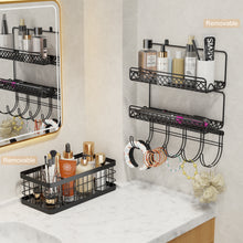 Lataa kuva Galleria-katseluun, Hair Tool Organizer Wall Mount Metal Hair Dryer Holder with 3 Tier Shelf Storage Wire Basket Hook, Hot Tools Organizer Cabinet Door Flat Iron Holder for Blow Dryer, Curling Iron, Straightener
