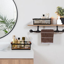 Lataa kuva Galleria-katseluun, Bathroom Organizer Small Metal Wire Storage Basket with Grip, Bathroom Decor Black Basket Organizer Detachable Wood Base Toilet Tank Basket for Bathroom, Cabinets, Vanity, Laundry Room
